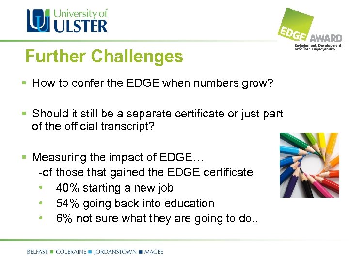 Further Challenges § How to confer the EDGE when numbers grow? § Should it