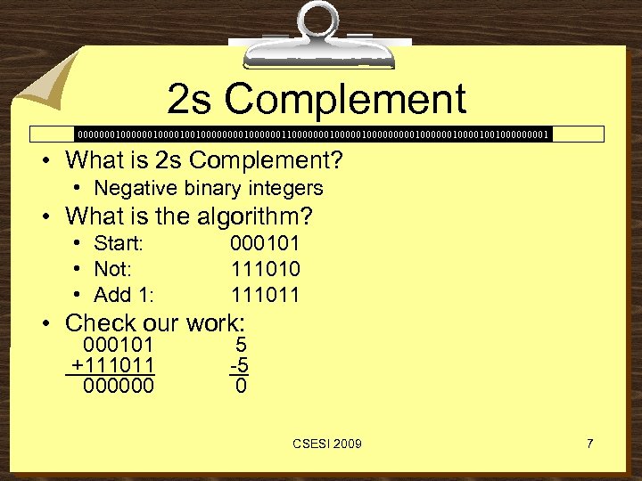 2 s Complement 00000001000010010000001100000001000001000000100100001 • What is 2 s Complement? • Negative binary integers
