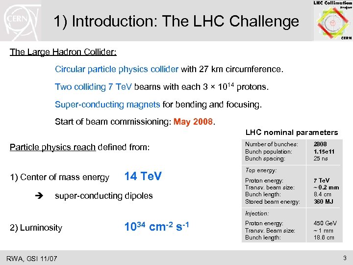 1) Introduction: The LHC Challenge The Large Hadron Collider: Circular particle physics collider with