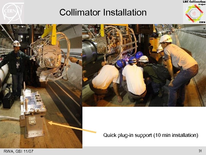 Collimator Installation Quick plug-in support (10 min installation) RWA, GSI 11/07 31 