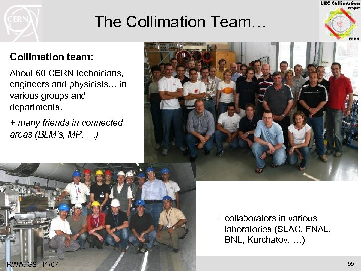 The Collimation Team… Collimation team: About 60 CERN technicians, engineers and physicists… in various