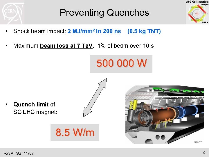Preventing Quenches • Shock beam impact: 2 MJ/mm 2 in 200 ns (0. 5