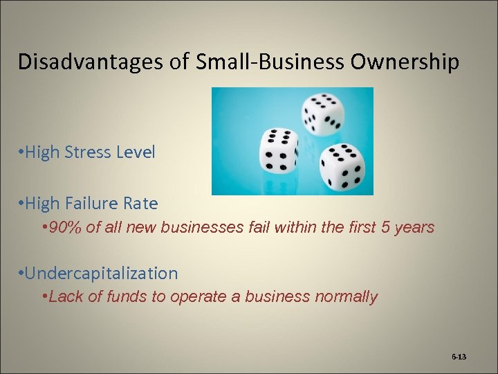 Disadvantages of Small-Business Ownership • High Stress Level • High Failure Rate • 90%