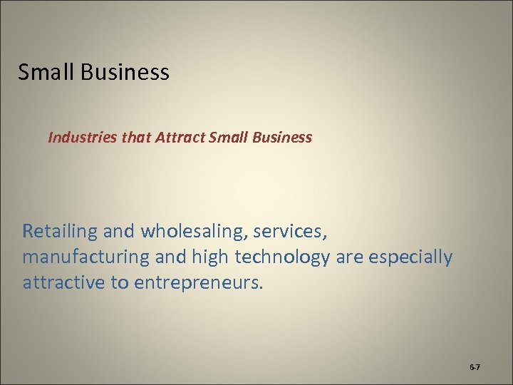 Small Business Industries that Attract Small Business Retailing and wholesaling, services, manufacturing and high