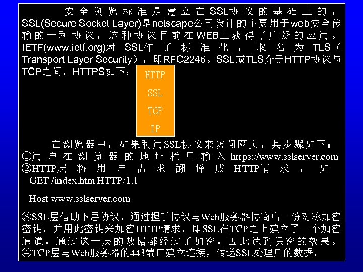 安 全 浏 览 标 准 是 建 立 在 SSL协 议 的 基