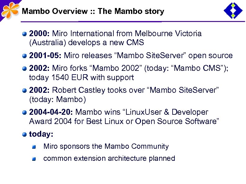 Mambo Overview : : The Mambo story 2000: Miro International from Melbourne Victoria (Australia)