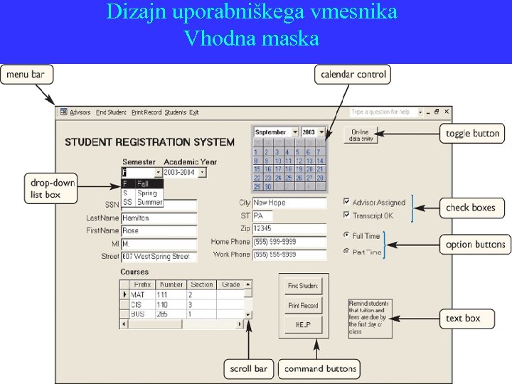 Dizajn uporabniškega vmesnika Vhodna maska 