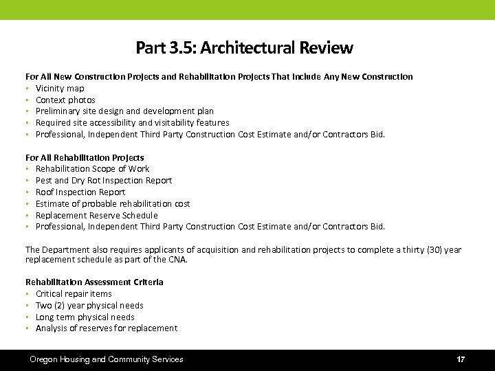 Part 3. 5: Architectural Review For All New Construction Projects and Rehabilitation Projects That