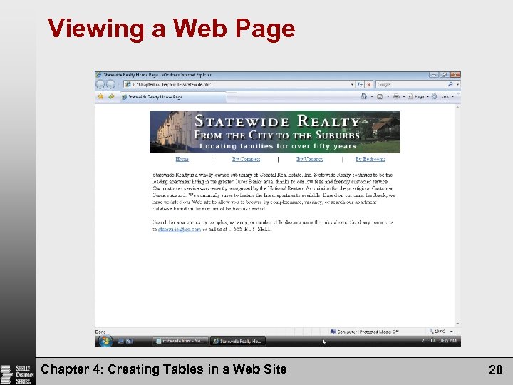 Viewing a Web Page Chapter 4: Creating Tables in a Web Site 20 