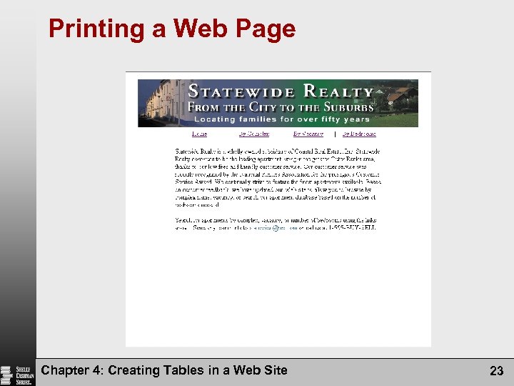 Printing a Web Page Chapter 4: Creating Tables in a Web Site 23 