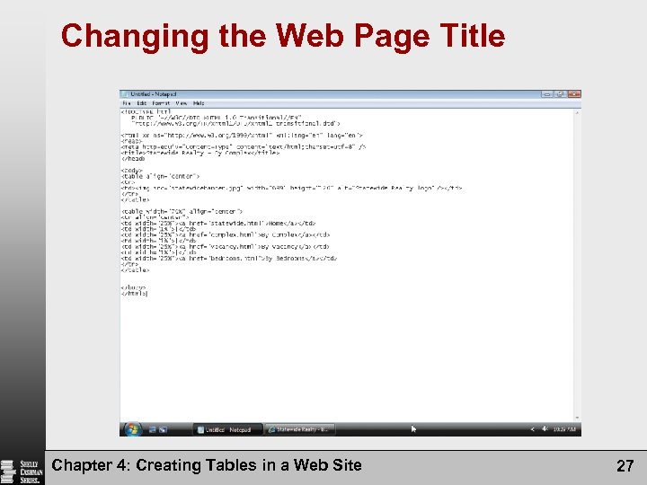 Changing the Web Page Title Chapter 4: Creating Tables in a Web Site 27
