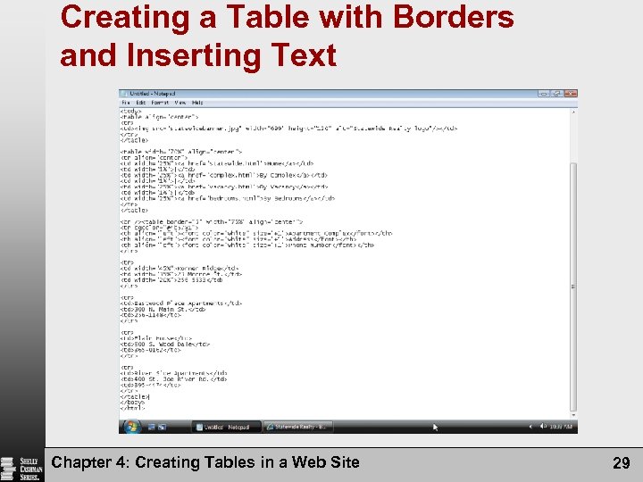Creating a Table with Borders and Inserting Text Chapter 4: Creating Tables in a