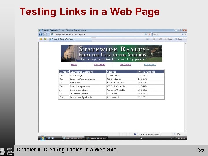 Testing Links in a Web Page Chapter 4: Creating Tables in a Web Site