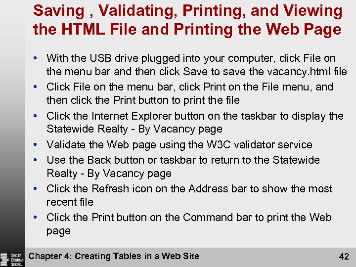 Saving , Validating, Printing, and Viewing the HTML File and Printing the Web Page