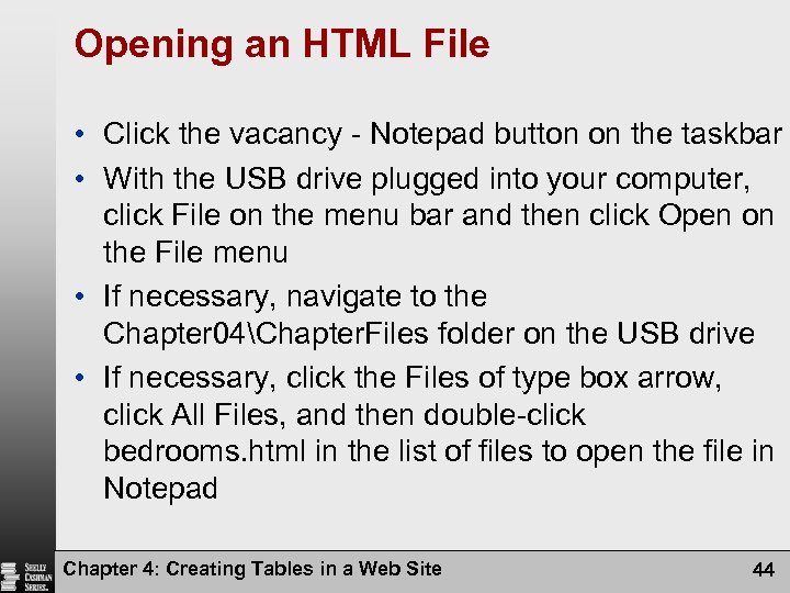 Opening an HTML File • Click the vacancy - Notepad button on the taskbar