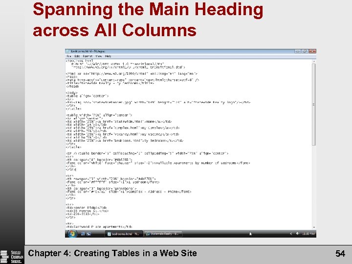 Spanning the Main Heading across All Columns Chapter 4: Creating Tables in a Web