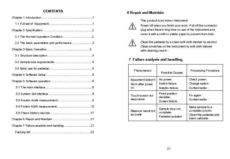 CONTENTS Chapter 1 Introduction………………. . . 1 1. 1 Full set of Equipment……………. .