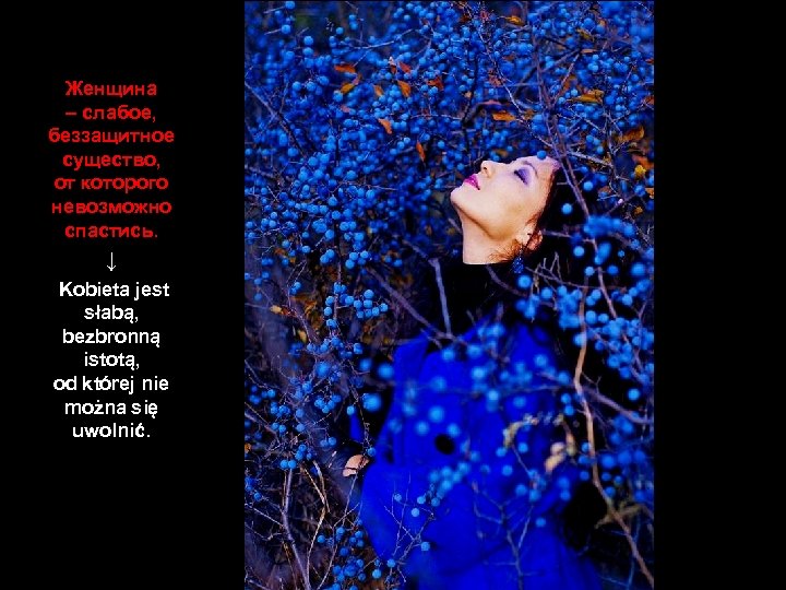 Женщина – слабое, беззащитное существо, от которого невозможно спастись. ↓ Kobieta jest słabą, bezbronną