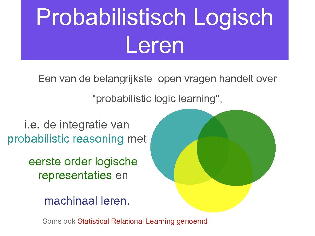 Probabilistisch Logisch Leren Een van de belangrijkste open vragen handelt over 