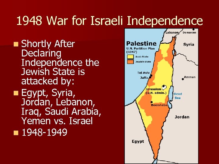 1948 War for Israeli Independence n Shortly After Declaring Independence the Jewish State is