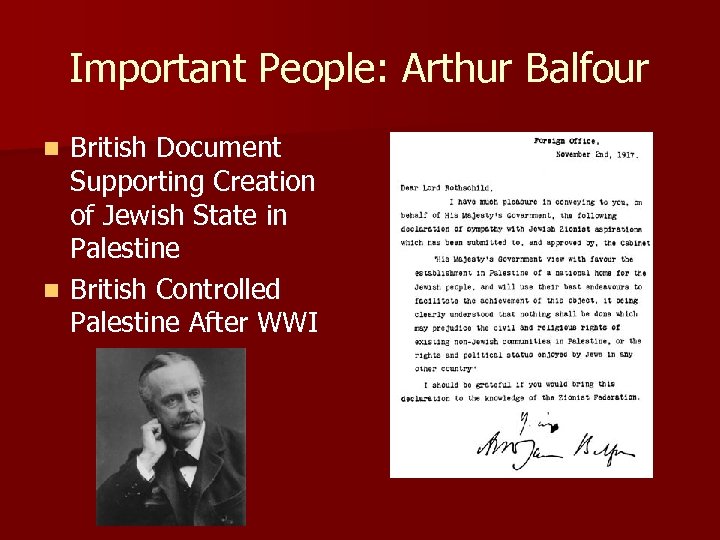 Important People: Arthur Balfour British Document Supporting Creation of Jewish State in Palestine n