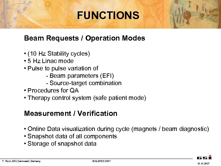 FUNCTIONS Beam Requests / Operation Modes • (10 Hz Stability cycles) • 5 Hz