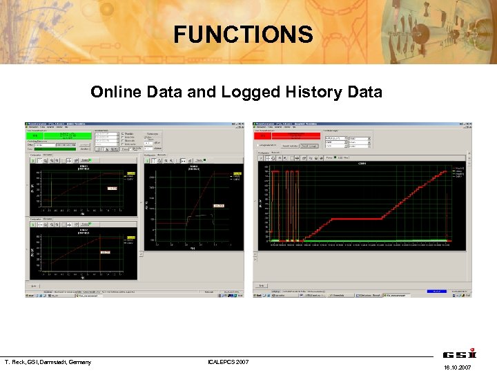 FUNCTIONS Online Data and Logged History Data T. Fleck, GSI, Darmstadt, Germany ICALEPCS 2007