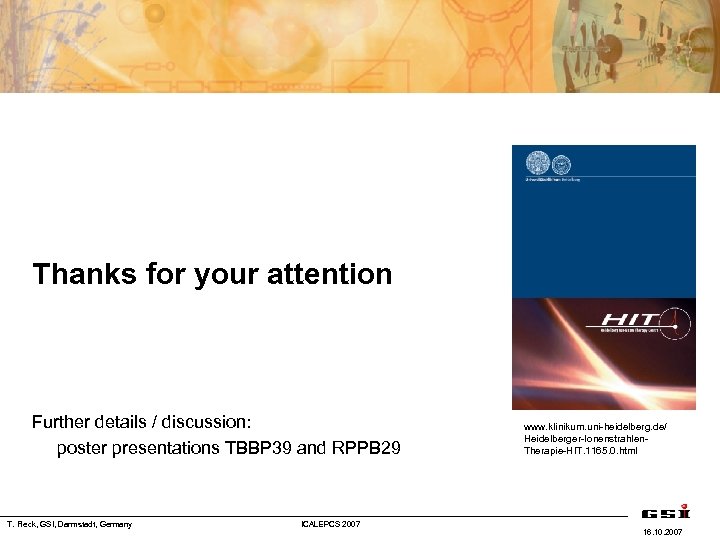 Thanks for your attention Further details / discussion: poster presentations TBBP 39 and RPPB