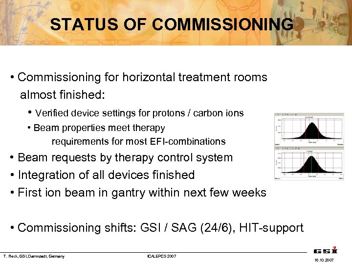 STATUS OF COMMISSIONING • Commissioning for horizontal treatment rooms almost finished: • Verified device