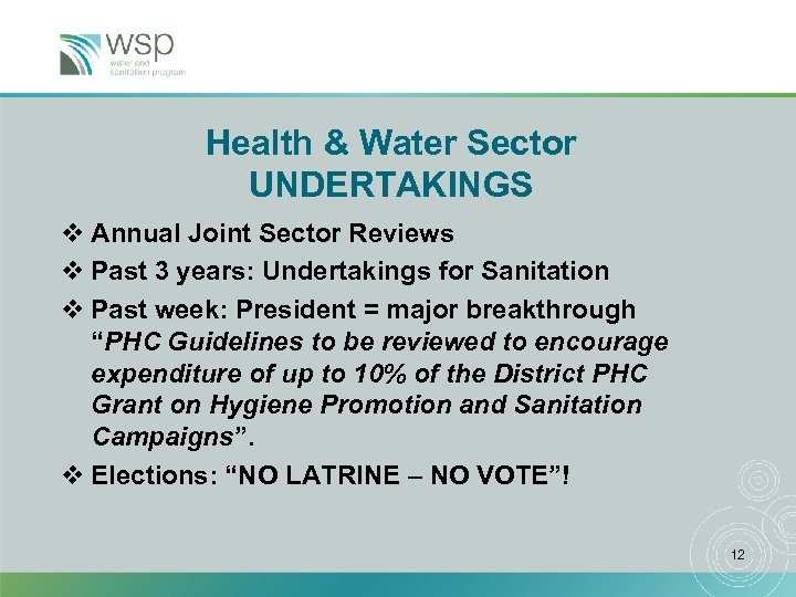 Health & Water Sector UNDERTAKINGS v Annual Joint Sector Reviews v Past 3 years:
