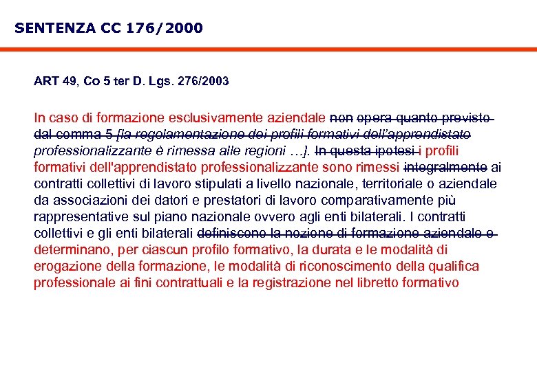SENTENZA CC 176/2000 ART 49, Co 5 ter D. Lgs. 276/2003 In caso di