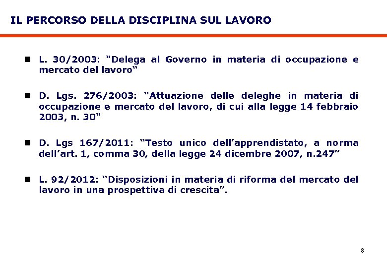 IL PERCORSO DELLA DISCIPLINA SUL LAVORO n L. 30/2003: 