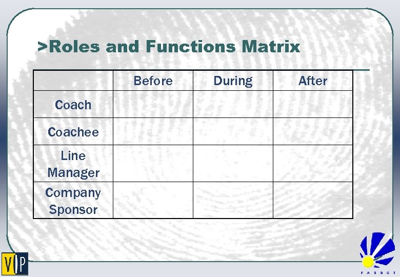 >Roles and Functions Matrix Before Coachee Line Manager Company Sponsor During After 