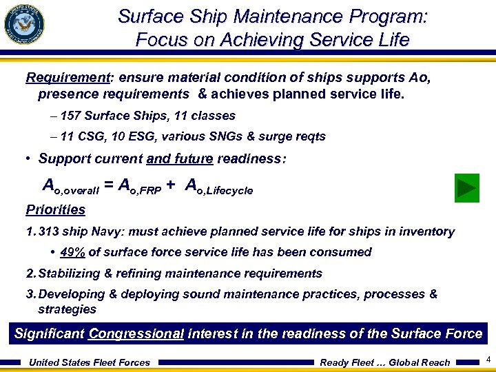 Surface Ship Maintenance Program: Focus on Achieving Service Life Requirement: ensure material condition of