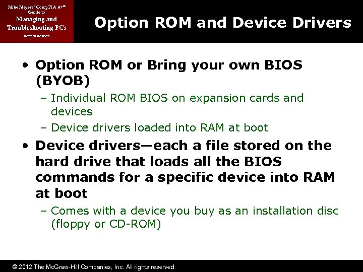 Mike Meyers’ Comp. TIA A+® Guide to Managing and Troubleshooting PCs Option ROM and