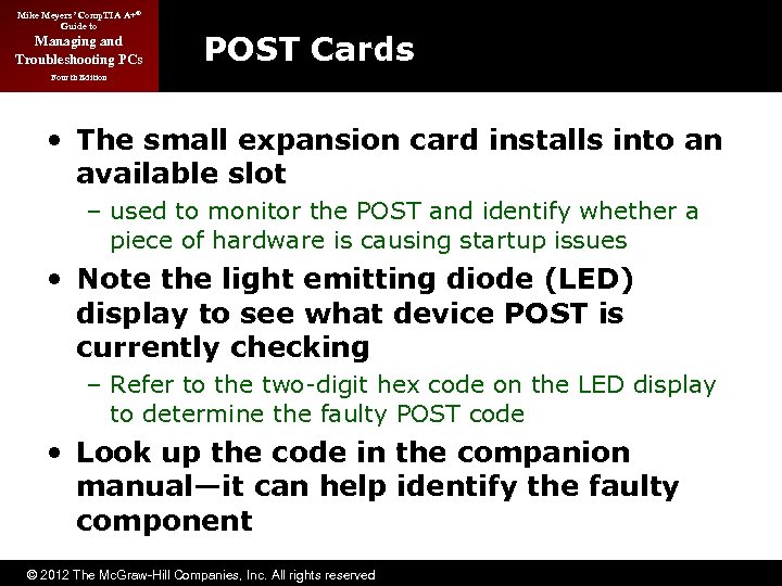 Mike Meyers’ Comp. TIA A+® Guide to Managing and Troubleshooting PCs POST Cards Fourth