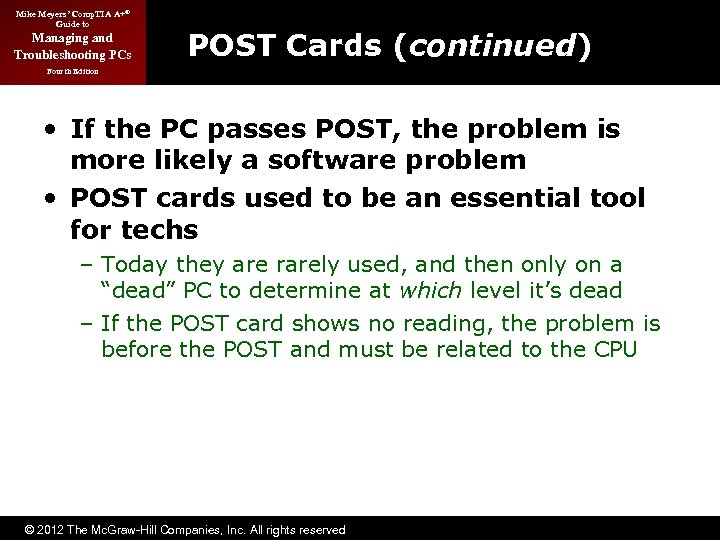 Mike Meyers’ Comp. TIA A+® Guide to Managing and Troubleshooting PCs POST Cards (continued)