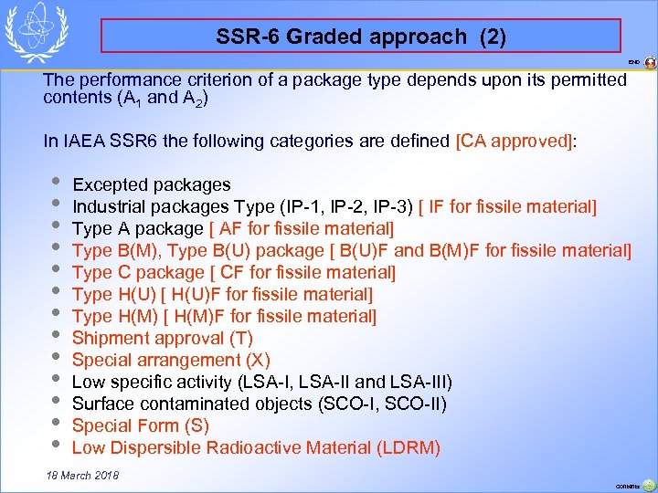 SSR-6 Graded approach (2) END The performance criterion of a package type depends upon