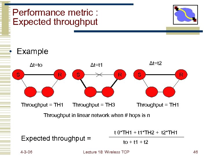 Performance metric : Expected throughput • Example Δt=to S Δt=t 2 Δt=t 1 R