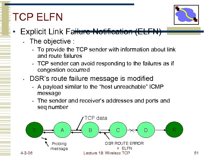 TCP ELFN • Explicit Link Failure Notification (ELFN) • The objective : • •