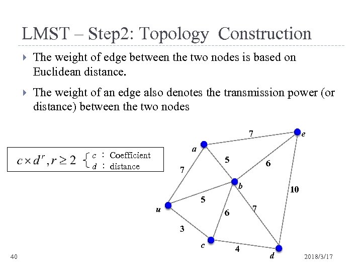 LMST – Step 2: Topology Construction The weight of edge between the two nodes