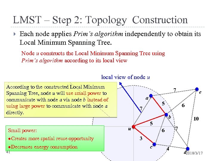 LMST – Step 2: Topology Construction Each node applies Prim’s algorithm independently to obtain