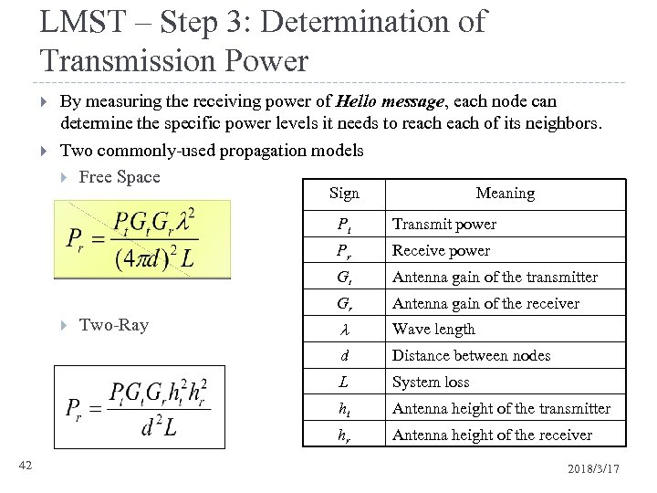 LMST – Step 3: Determination of Transmission Power By measuring the receiving power of