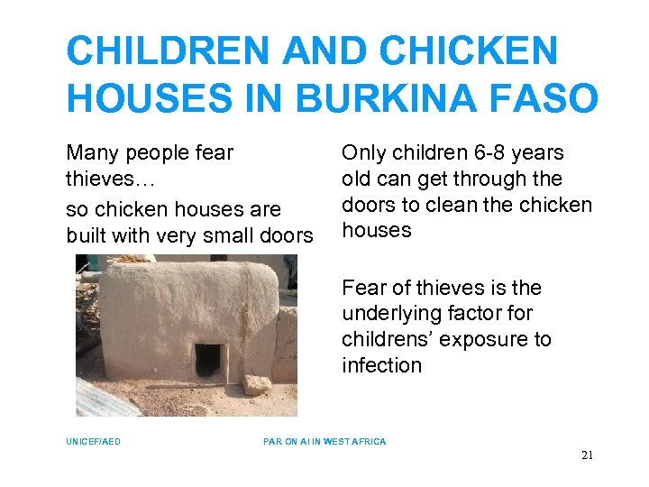 CHILDREN AND CHICKEN HOUSES IN BURKINA FASO Many people fear thieves… so chicken houses