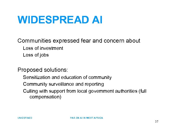 WIDESPREAD AI Communities expressed fear and concern about Loss of investment Loss of jobs