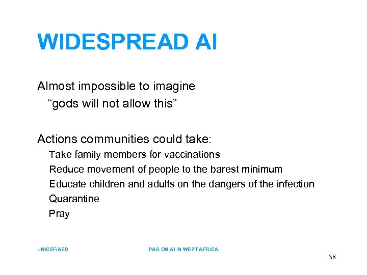 WIDESPREAD AI Almost impossible to imagine “gods will not allow this” Actions communities could
