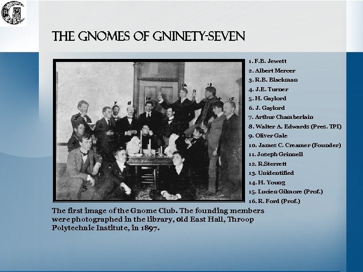 The gnomes of gninety-seven 1. F. B. Jewett 2. Albert Mercer 3. R. B.