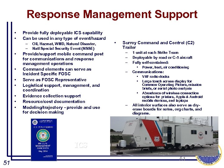 Response Management Support • • Provide fully deployable ICS capability Can be used in