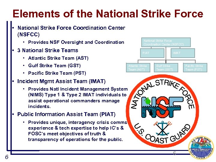 Elements of the National Strike Force • National Strike Force Coordination Center (NSFCC) •