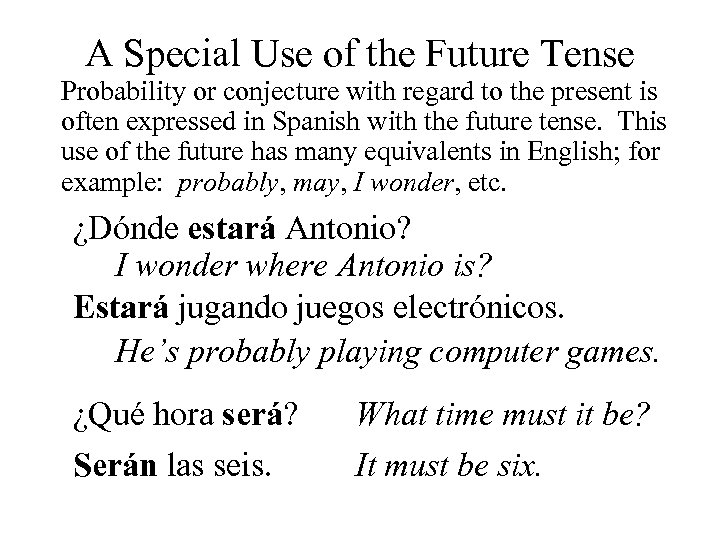 A Special Use of the Future Tense Probability or conjecture with regard to the